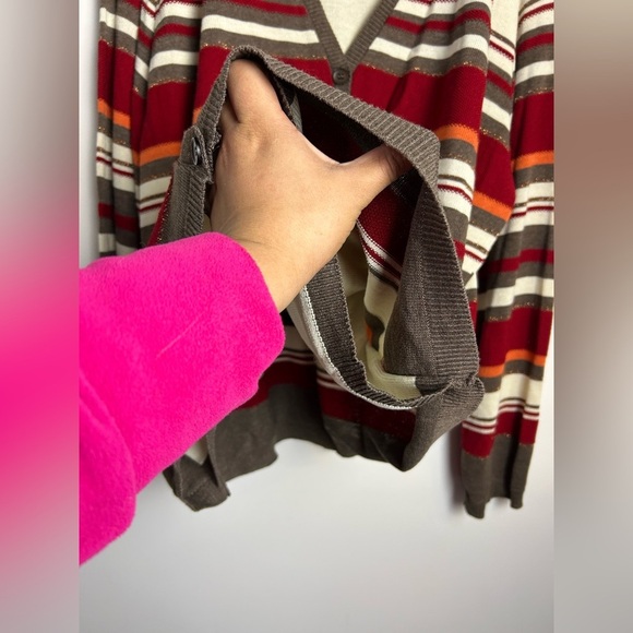 VTG Alfred Dunner 2X Cardigan Sweater Button Down Striped Gold Shiny Preppy - Picture 9 of 13